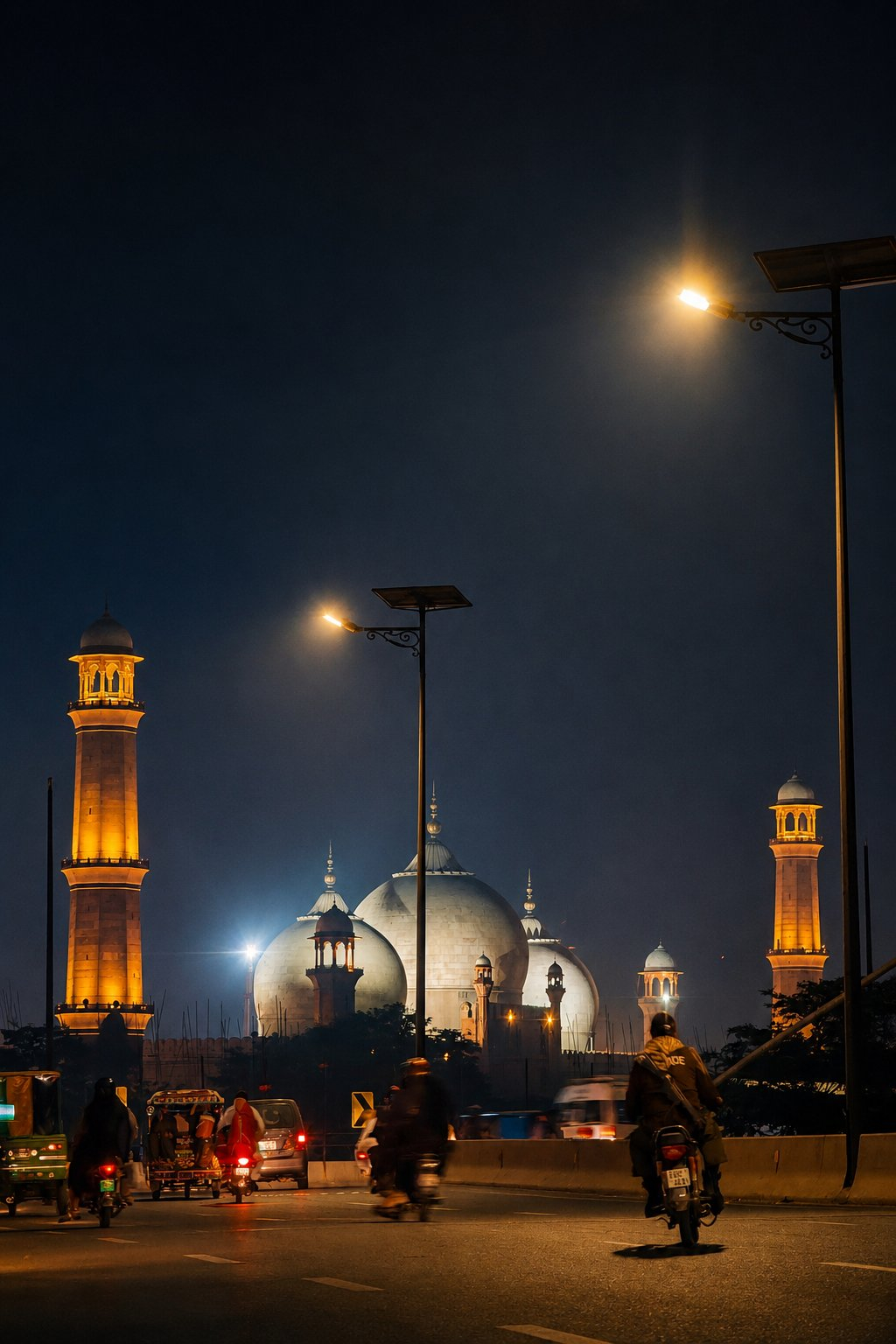 Badshahi Mosque from Azadi Chowk at night